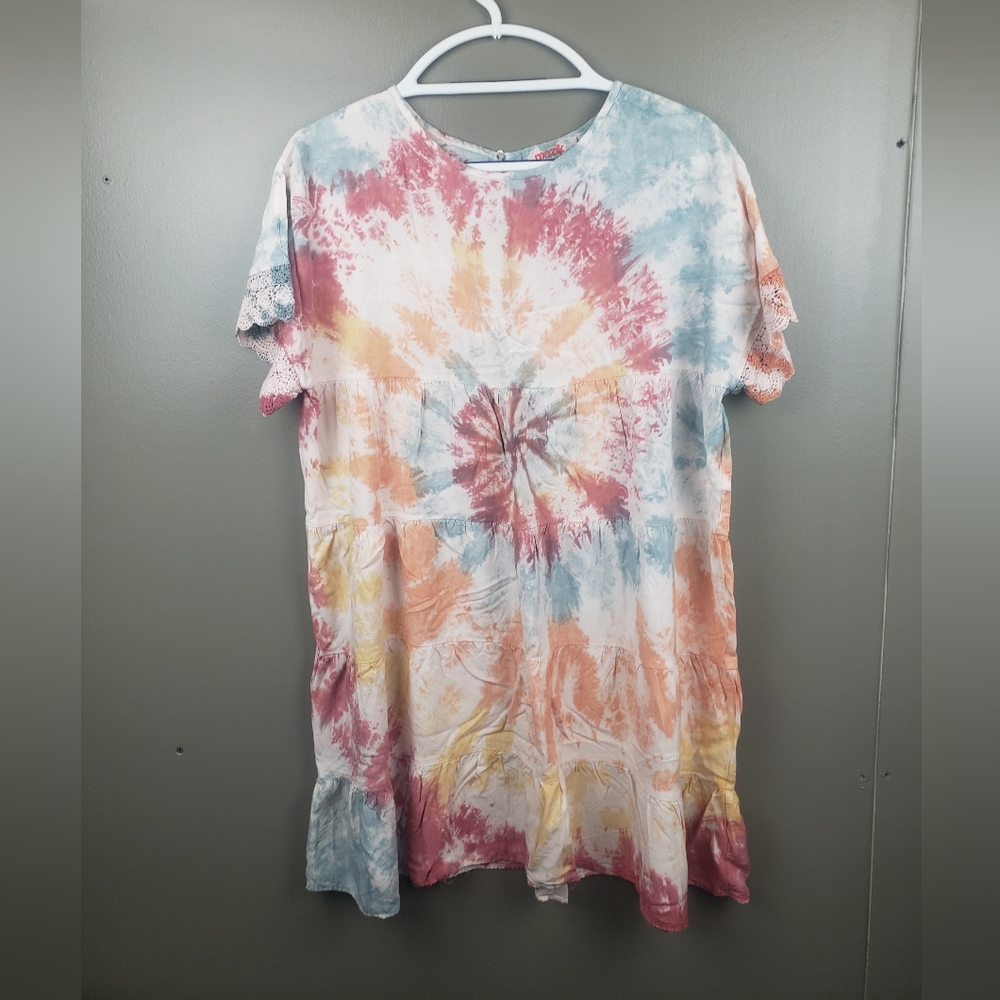 Mazik Womens Tye Dye Short Sleeve Tunic Top Womens Small Rayon Style MK1905